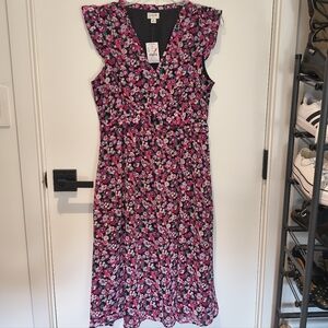 J. Crew Factory Pink Floral Midi Dress